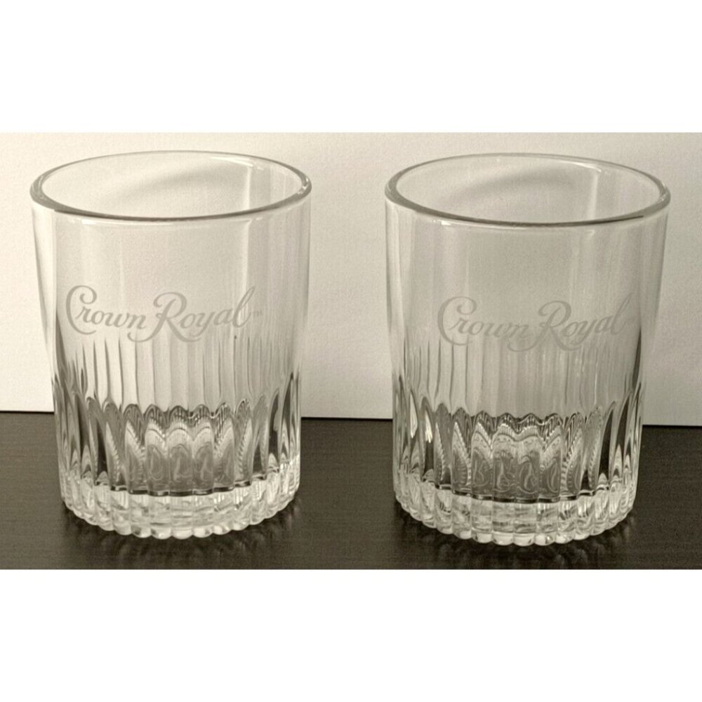 2 CROWN ROYAL 8oz Whiskey Drinking Glasses - On The Rocks 3.5" x  3" Dia. Clear